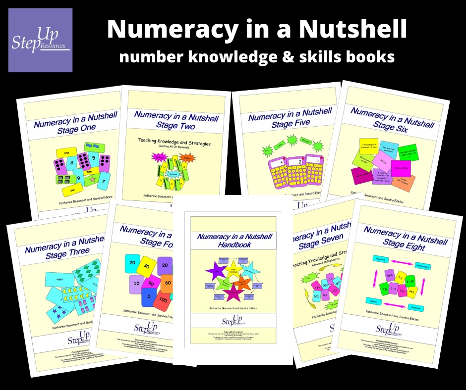 Numeracy in a Nutshell showcase of teaching ebooks from Stages 1 to 8 and Handbook